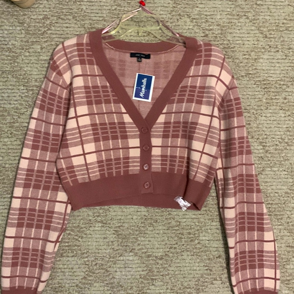 Cropped pink plaid sweater